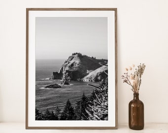 Oregon Coast Mountains Black and White Photography Wall Art Printable, Landscape Art, West Coast, Home Decor Digital Download, Nautical