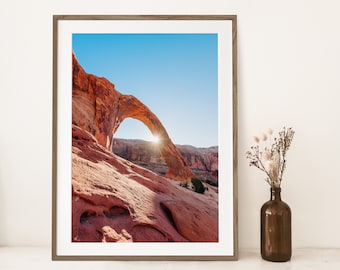 Arte mural del Parque Nacional de los Arcos de Utah, arte paisajístico de Moab, fotografía del Arco de Corona en Utah, impresión de paisaje, impresión del desierto, arte de cabaña para decoración del hogar