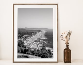 Fotografía en blanco y negro de la costa de Oregón, arte de pared, arte de paisaje costero, impresión de paisaje, decoración de casa de playa, imprimible, costa oeste náutica