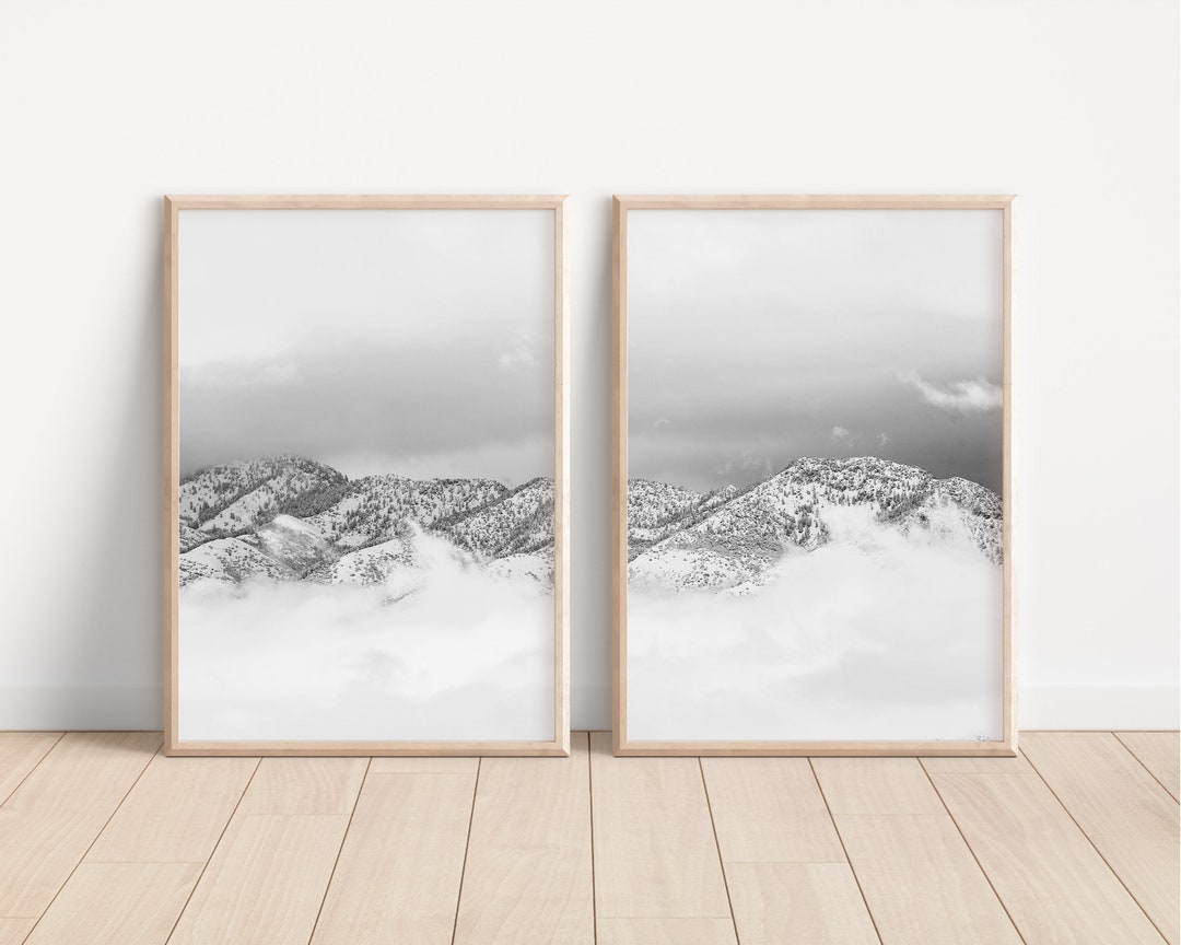 Utah Snowy Mountains Black and White Photography Wall Art Bundle Set of ...