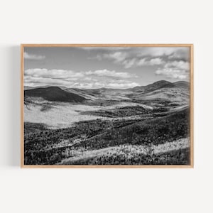 White Mountains National Forest Black and White Photo Wall Art Print, New Hampshire, Cabin Decor, New England Mountains, Digital Download