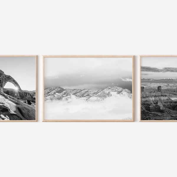 Utah Black and White Photography Print Wall Art Bundle Set of 3, Southwest Landscape Art, Logan Utah, Moab, Home Decor, Western Style