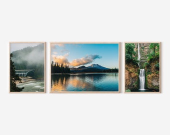Oregon Photography Wall Art Bundle Set of 3, Landscapes, Home Decor Print, Digital Download, Oregon Coast, Sparks Lake, Multnomah falls