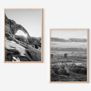 Moab Utah Arches National Park Black and White Photography Wall Art Image Bundle Set of 2, Moab Landscape Art, Southwestern Desert Prints