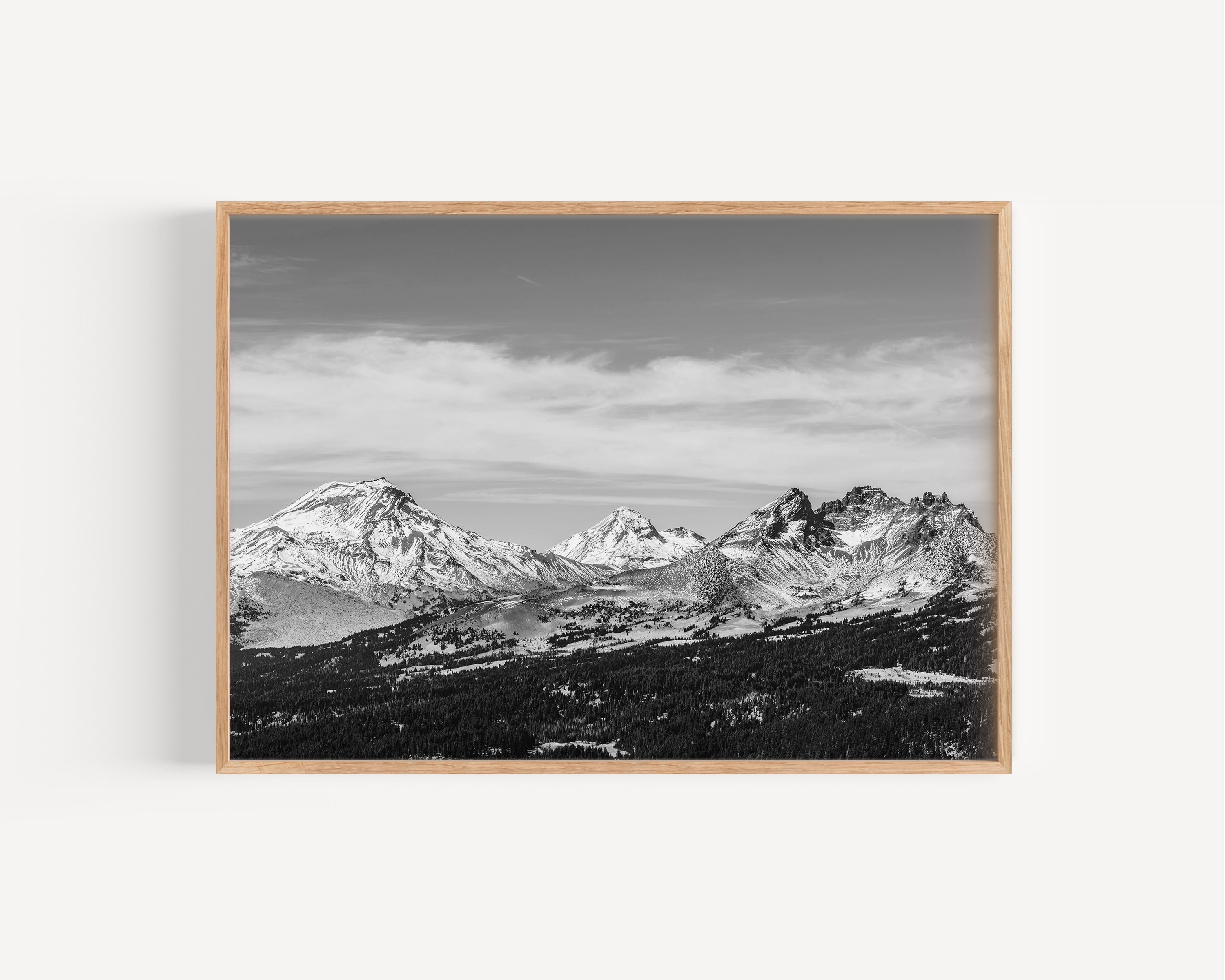 Oregon Three Sisters Mountains Black and White Photography Wall Art, Landscape Art, Oregon, Home Decor, Cabin Decor, Digital download, Print