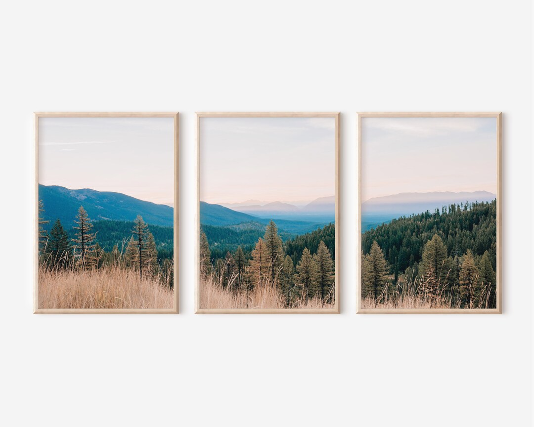 Whitefish Montana Mountains Photography Wall Art Bundle Set of 3, Landscape Art, Cabin Decor