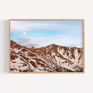 Rocky Mountains Breckenridge Colorado Mountain Photography Wall Art, Snowy Mountain Photograph, Moonrise, Landscape Art, Cabin Decor