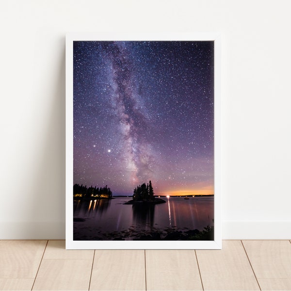 Milky Way Wall Art, Night Sky Landscape Art, Maine Photography, Printable, Night Sky Print, Astrophotography Photography, Digital Download