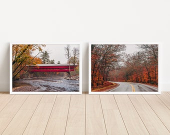 New Hampshire Fall Photography Wall Art Bundle Set of 2, Autumn Landscape Art, Cabin Decor Printable, Digital Download, Wall Art Printable