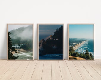 Oregon Coast Photography Wall Art Bundle Set of 3, Landscape Wall Art, Home Decor Printable, Digital Download, Coastal Art, Nautical Photos