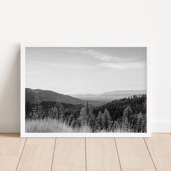 Whitefish Montana Black and White Photography Wall Art, Montana Landscape Art, Cabin Decor, Landscape Print, Photography Printable Wall Art