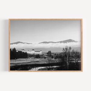 New Hampshire Mount Washington Resort Black and White Photography Wall Art, Landscape Art, Cabin Home Decor, White Mountain National Forest