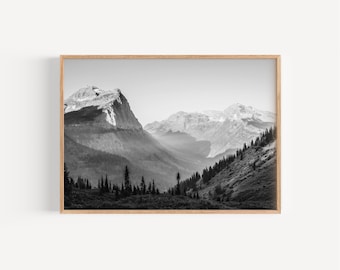 Glacier National Park Black and White Photography Wall Art, Montana Landscape Art, Mountain Photograph, Home Decor, Cabin Wall Art Printable