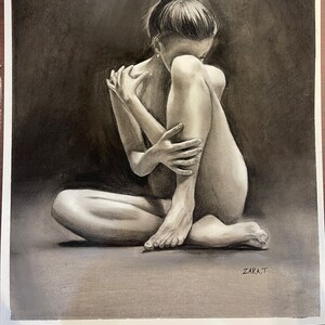 Gift art charcoal drawing painting portrait order girl sexy lady beautiful body sketch