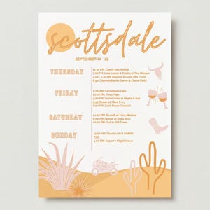 Scottsdale Bachelorette Party Itinerary - Pink Orange Desert Bach Party Template