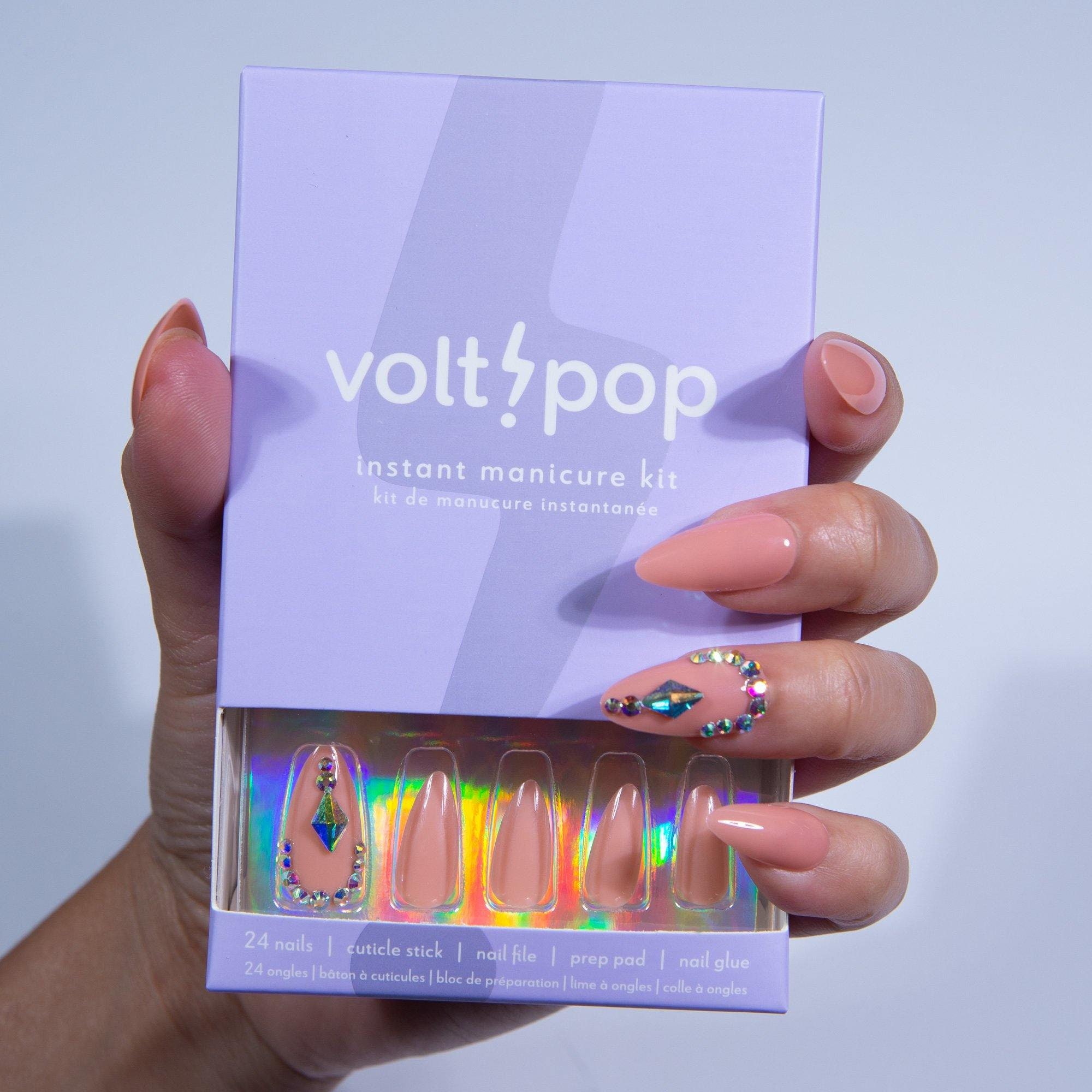 Champagne Toast Press-on Nails Almond Long Peach Gem - Etsy