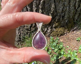 Sterling silver wire wrapped ruby gemstone pendant