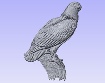 May include: A detailed 3D model of a bald eagle perched on a branch. The eagle is rendered in a light grey colour and has a realistic appearance.