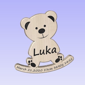 Cute Baby teddy sign with birthday info digital file for cnc and laser production.