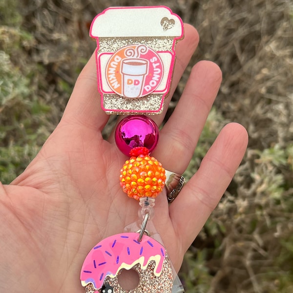 Dunkin Donuts Badge Reel with donut Charm Nurse Badge reel Teacher