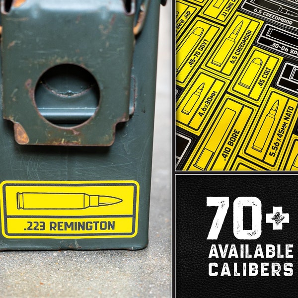 Ammo Can Label Sticker in 2 Color Vinyl for Organizing Your Ammo Storage - 70 Calibers Available