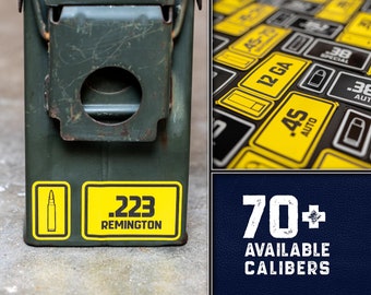 Ammo Can Label Sticker: Two-Color Laser Cut UV Stable Vinyl, 70+ Calibers