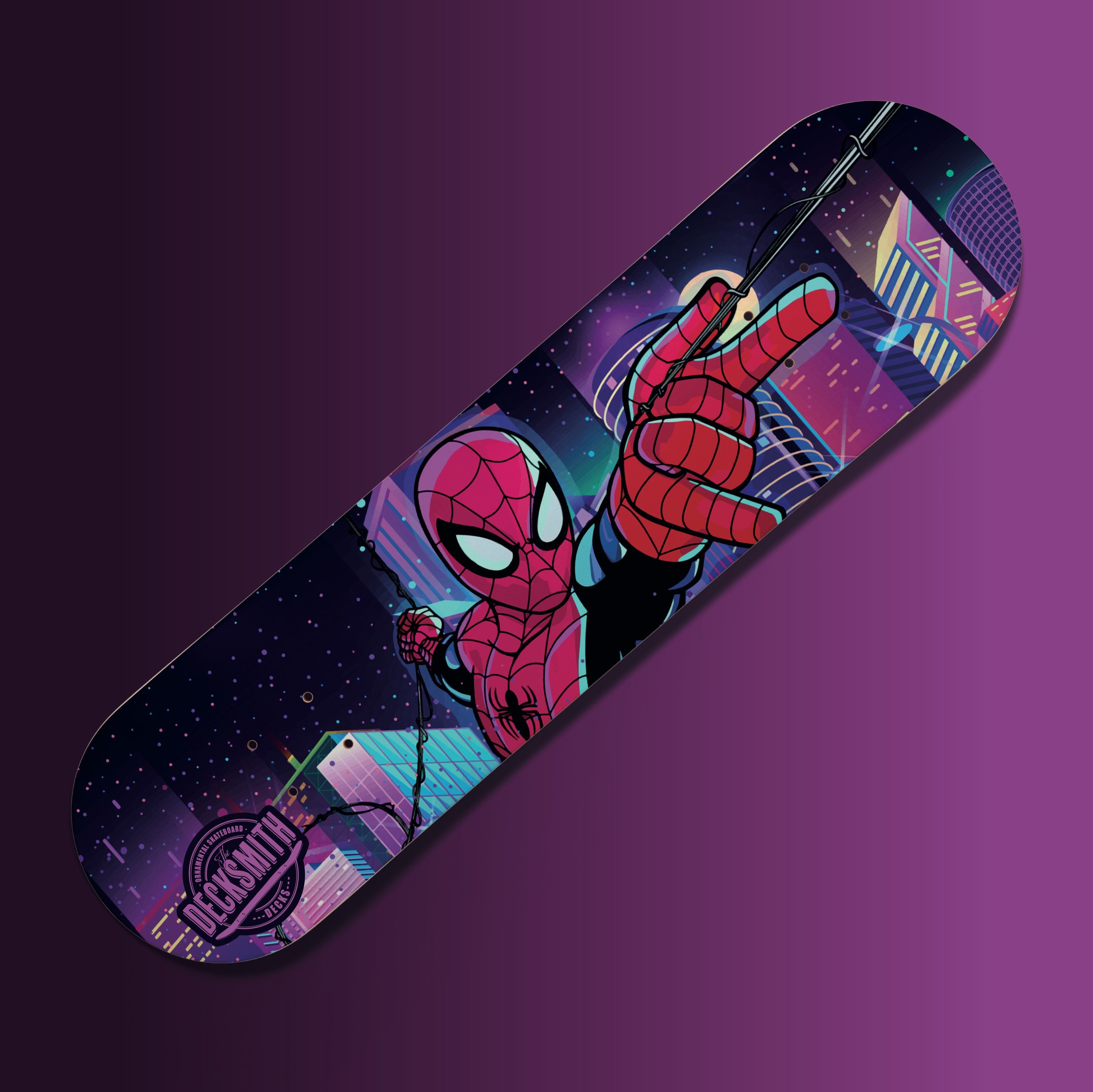 The Deck Smith - Spider Man at Night |ornamental Skate Deck