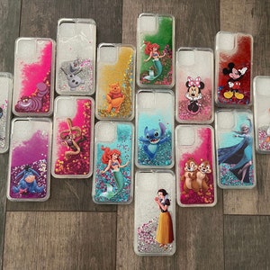 Custodia per telefono Disney Glitter Liquid Quicksand iPhone XR 11 12 13 14 15 16 Pro Max Mini Stitch Minnie
