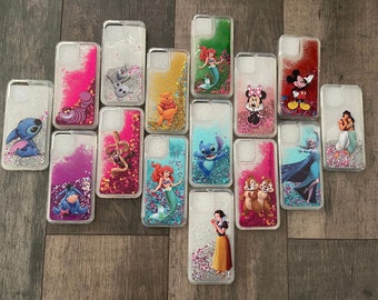 Soft Disney Glitter Liquid Phone Case Cover Quicksand iPhone XR 11 12 13 14 15 16 Pro Max Mini Stitch Snow