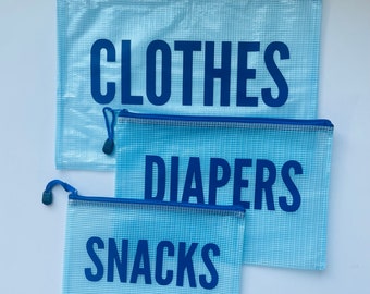 Diaper Bag Organizer, Water Resistant Pouches, Set of 3 Bags for Organization, Blue, baby boy