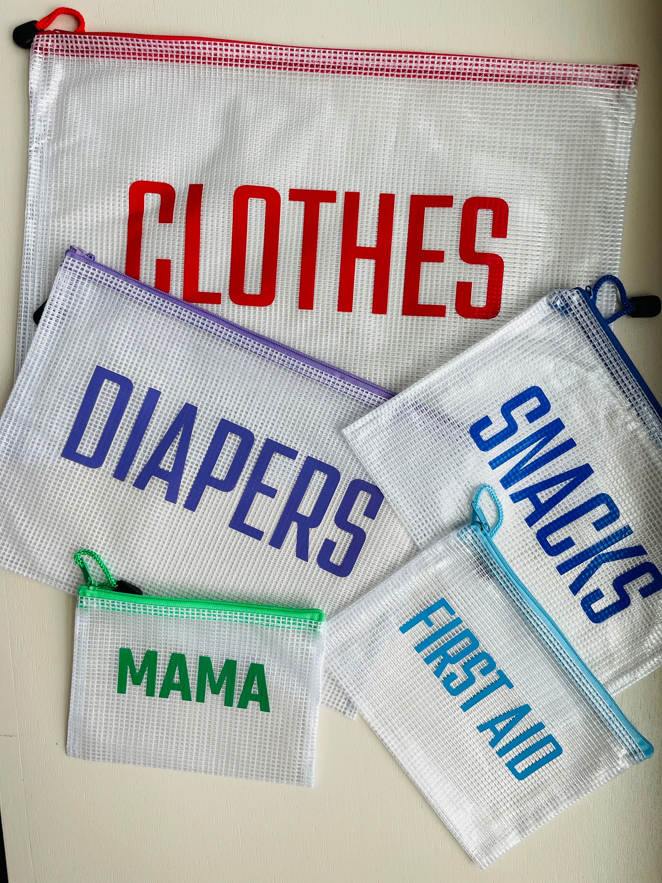 Diaper Bag Organizing Pouches (Set of 4) - Rainbow Diaper Bag Organizer  Pouches - Baby Diaper Clutch Bag, Wet Bag, Mama Bag, Snacks Diaper Bag  Insert - Waterproof Lining - Diaper Bag