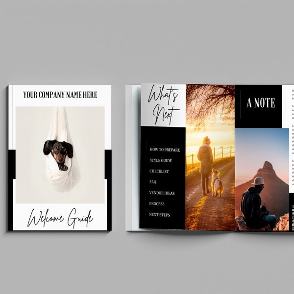 Pet Photography Welcome Guide | Canva Template | Welcome Book | Client Welcome Guide | Customer Welcome Booklet | Black and White