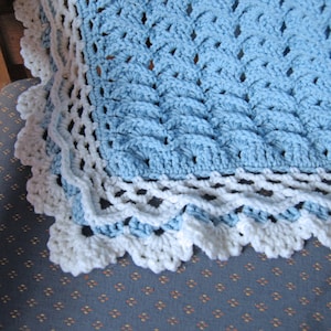 Fluffy Clouds 3D Shell Crochet Baby Blanket in White, Pink or Blue