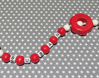 Pacifier chain personalized red white