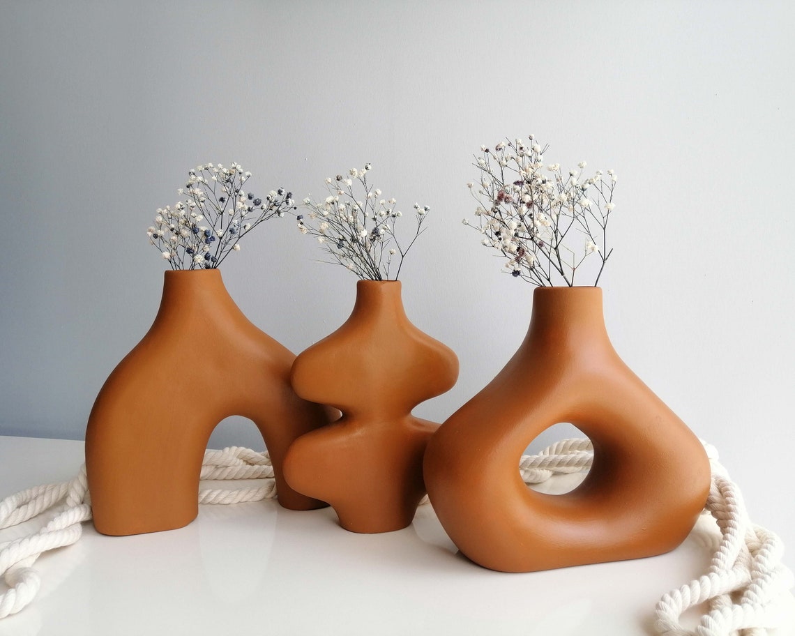 Ceramic Circle Vase Circular Hollow Earth Tone Vase Etsy