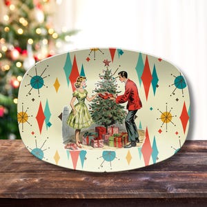 Retro Christmas Platter 1950s Kitsch Holiday Tableware Vintage Mid Century Modern Serving Tray MCM Holiday Home Decor Perfect Gift for Mom