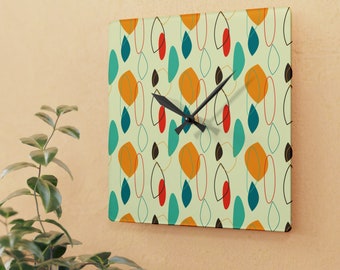 Atomic Geometric Acrylic Wall Clock, Mid Century Modern Office Clock, Atomic Wall Clock