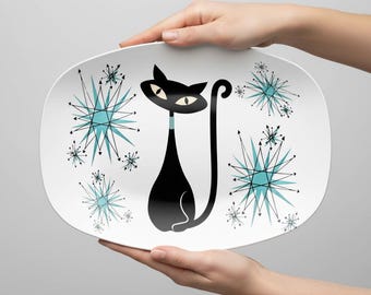 Atomic Cat Platter Retro Mid Century Modern Platter Retro Serving Tray 50s Kitchen Decor Gift Cat Lovers MCM Kitchenware Atomic Starburst