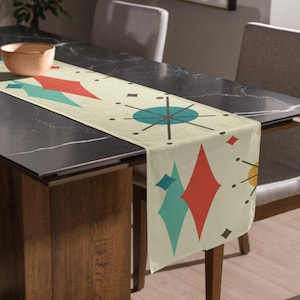 Mid Century Modern Geometric Table Runner Retro MCM Kitchen Dining Table Decor Colorful Vintage Style Boho Table Runner For Home