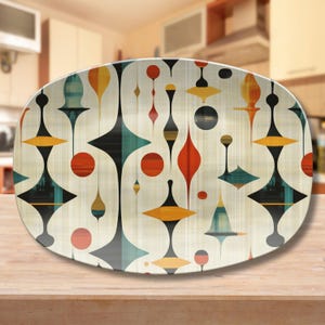 Mid Century Modern Serving Platter Atomic Design Entertaining Tray Retro MCM Party Dinnerware Custom Housewarming Gift 50s Decorative Plate