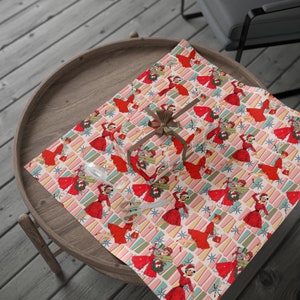 1950s Retro Vintage Christmas Wrapping Paper, Vintage 1950s Wrapping Paper, Mid Century Modern Pink Gift Wrap, MCM Christmas Wrapping Decor