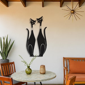Retro Atomic Cat Metal Wall Art Mid Century Modern Minimalist Cat Silhouette Vintage Inspired Home Decor for Cat Lovers
