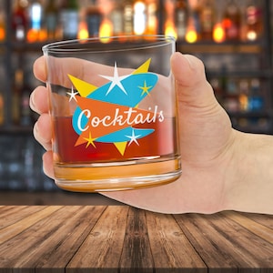 Atomic Rock Glass Retro Atomic Cocktail Barware Kitschy MCM Whiskey Glasses Mid Century Modern Bar Unique Holiday Gift Perfect for Parties