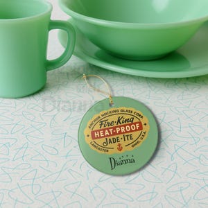 Personalized Fire King Jade-Ite Ornament Retro Anchor Hocking Kitchen Decor Vintage Style Gift for Collectors and Holiday Tree Decoration
