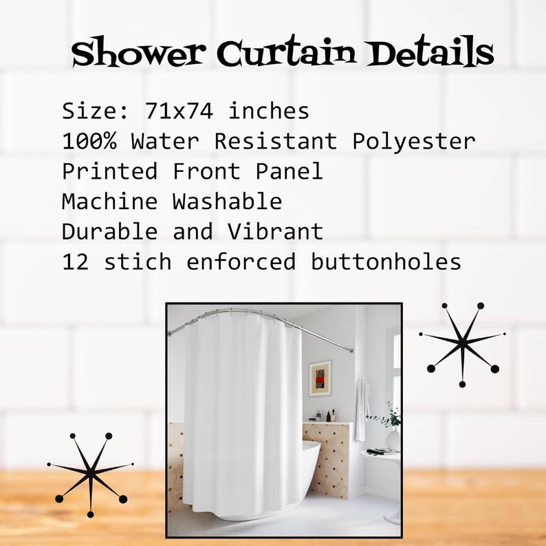 Mid Century Modern Retro Geometric Shower Curtain Vintage 1970s MCM Orange Quirky Colorful Bathroom Decor MCM Shower Curtain image 2