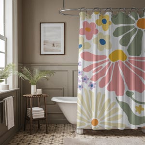 Mid Century Modern Retro Geometric Shower Curtain Vintage 1950s MCM Pink Green Orange Quirky Colorful Bathroom Decor MCM Shower Curtain
