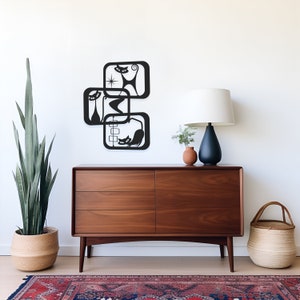 Atomic Cat Mid Century Modern Metal Wall Art, MCM Geometric Retro Metal Wall Sign, 50s 60s Funky Vintage Style Artwork, Atomic Cat Metal Art