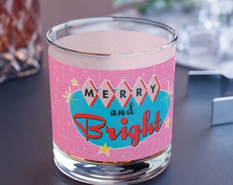 Atomic Rock Glass Merry and Bright Atomic Barware Kitschy MCM Whiskey Glass Mid Century Modern Bar Unique Holiday Gift Perfect for Parties