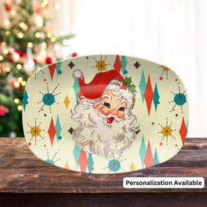 Retro Vintage 50s Franciscan Diamond Starburst Kitsch Christmas Card Art Platter, Retro Vintage 50s Cookies For Santa Plate Retro Santa Gift