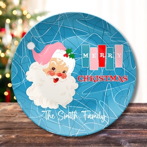 Retro Santa Plate Vintage Santa Decor Retro Fun 1950s Kitsch Christmas Platter Classic Christmas Cookies for Santa Plate Custom Hostess Gift